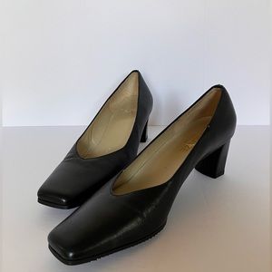 Firenze Square-Toe Black Leather Heels Size 8.5 B Made in Italy